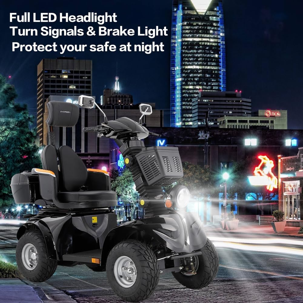 GlowSpark 1000W All-Terrain Mobility Scooter: 500lb Capacity (Black)