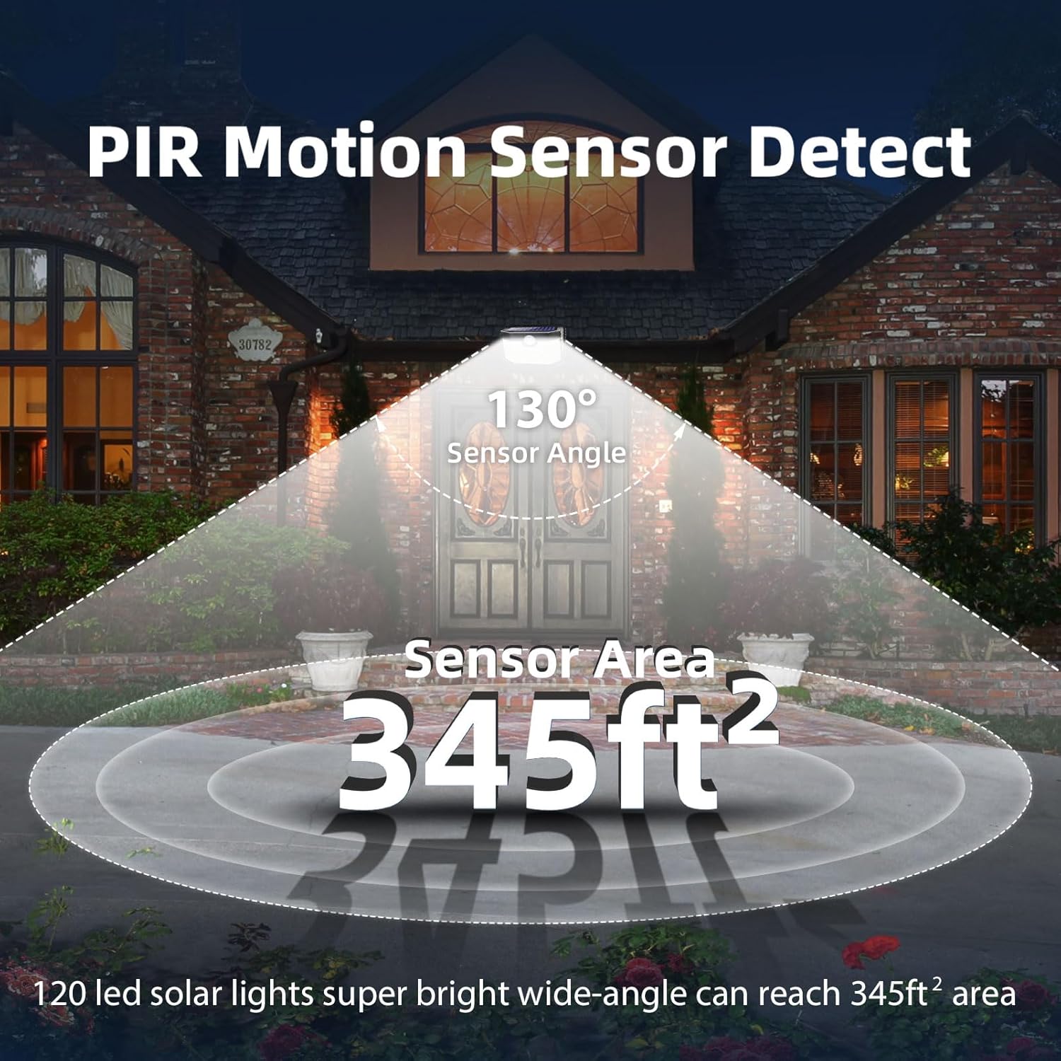HMCITY 120 LED Outdoor Solar Motion Sensor Lights (6-Pack): IP65 Waterproof & 3 Lighting Modes (Daylight White)