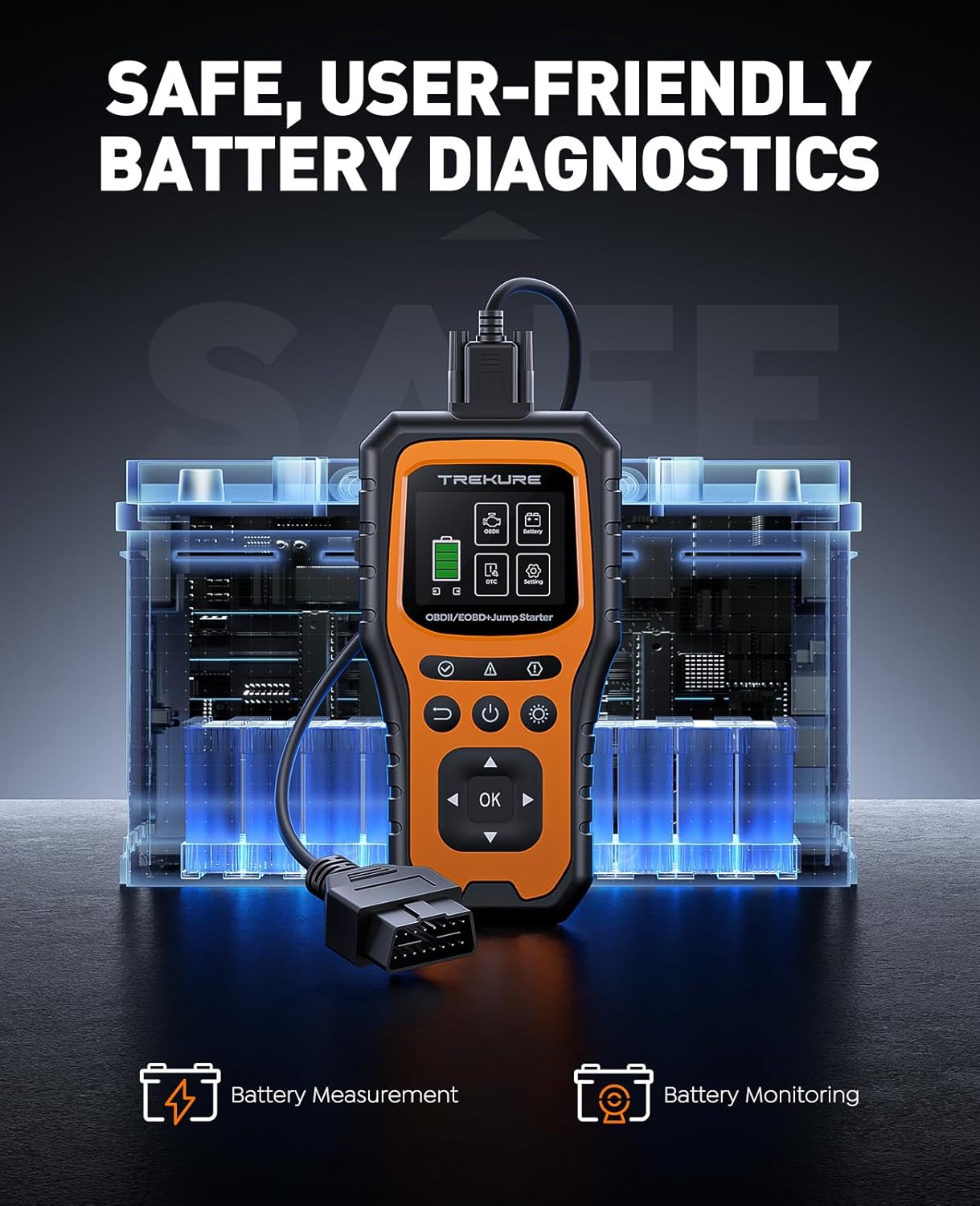 TREKURE 5000A 2-in-1 Car Jump Starter & OBD2 Scanner: Portable 12V Battery Booster & Diagnostic Tool
