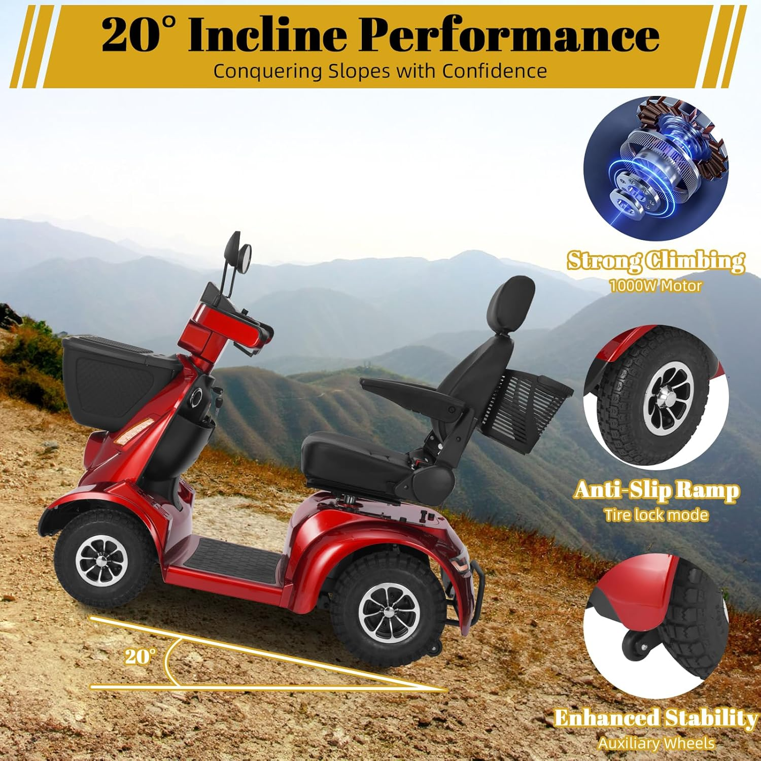 Ecomobi MS02 MAX All-Terrain Scooter: 1000W Heavy Duty Mobility (Red)