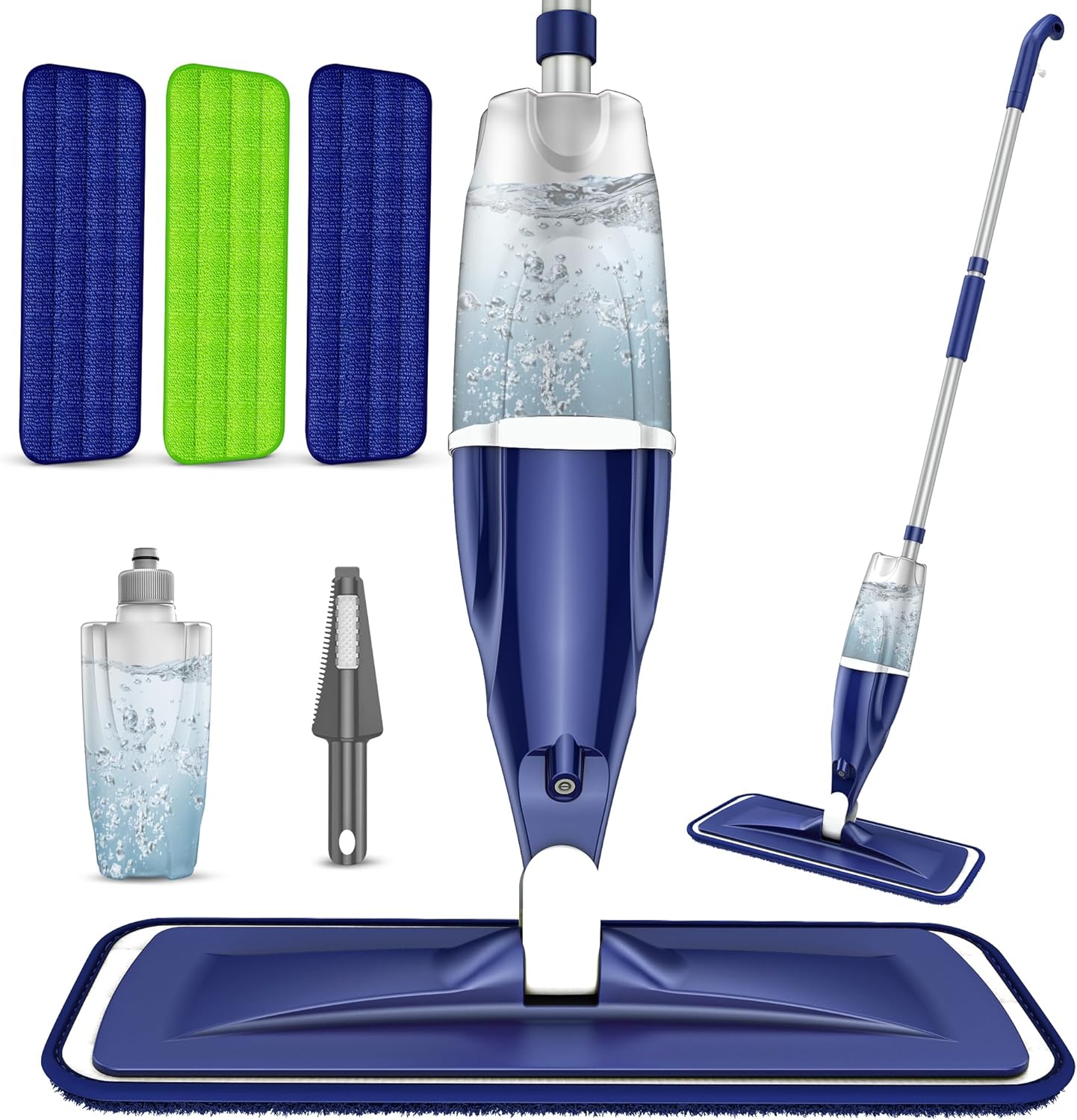 EXEGO Microfiber Spray Mop for Floor Cleaning: Wet/Dry Mop with 3 Reusable Pads (Dark Blue)