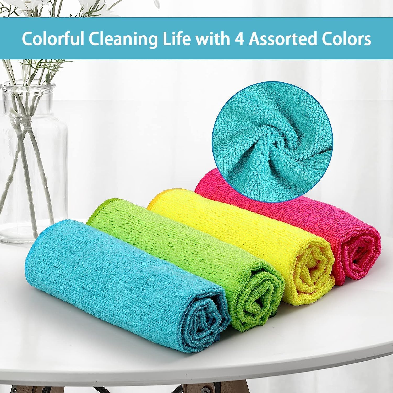 HOMEXCEL 210GSM Microfiber Cleaning Cloths (12-Pack): Ultra-Soft 11.5"x11.5" High-Density Reusable Rags