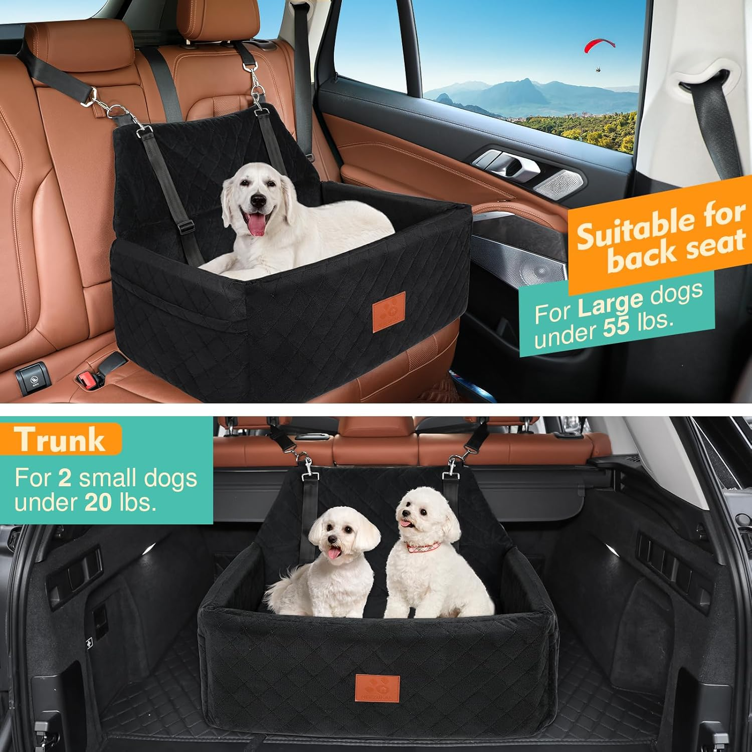 NEEZUKAR Large Dog Car Seat: Washable Booster Bed for Pets up to 55 lbs