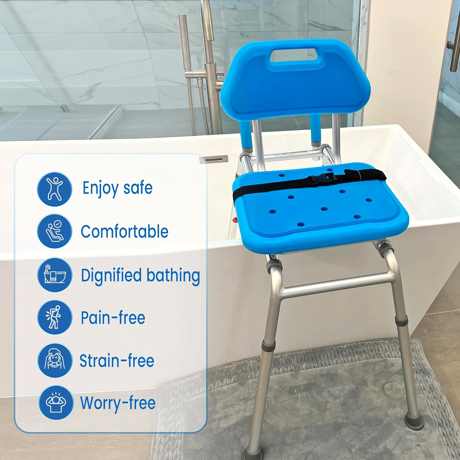 Gateway Premium Sliding Transfer Bench: Swivel Padded Shower Chair (Blue)