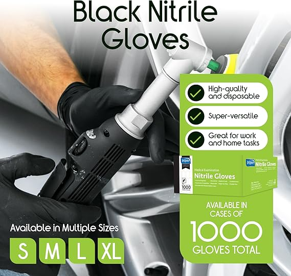 Inspire Black Nitrile Gloves: 1000ct Bulk Food Safe & Medical Grade