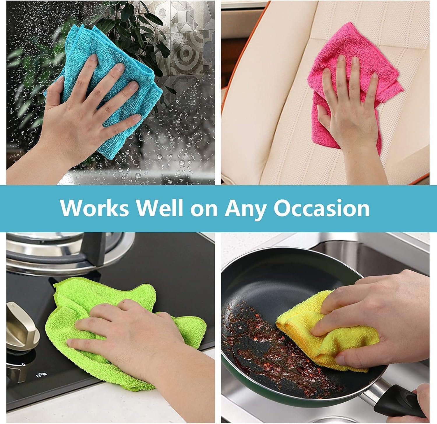 HOMEXCEL 210GSM Microfiber Cleaning Cloths (12-Pack): Ultra-Soft 11.5"x11.5" High-Density Reusable Rags