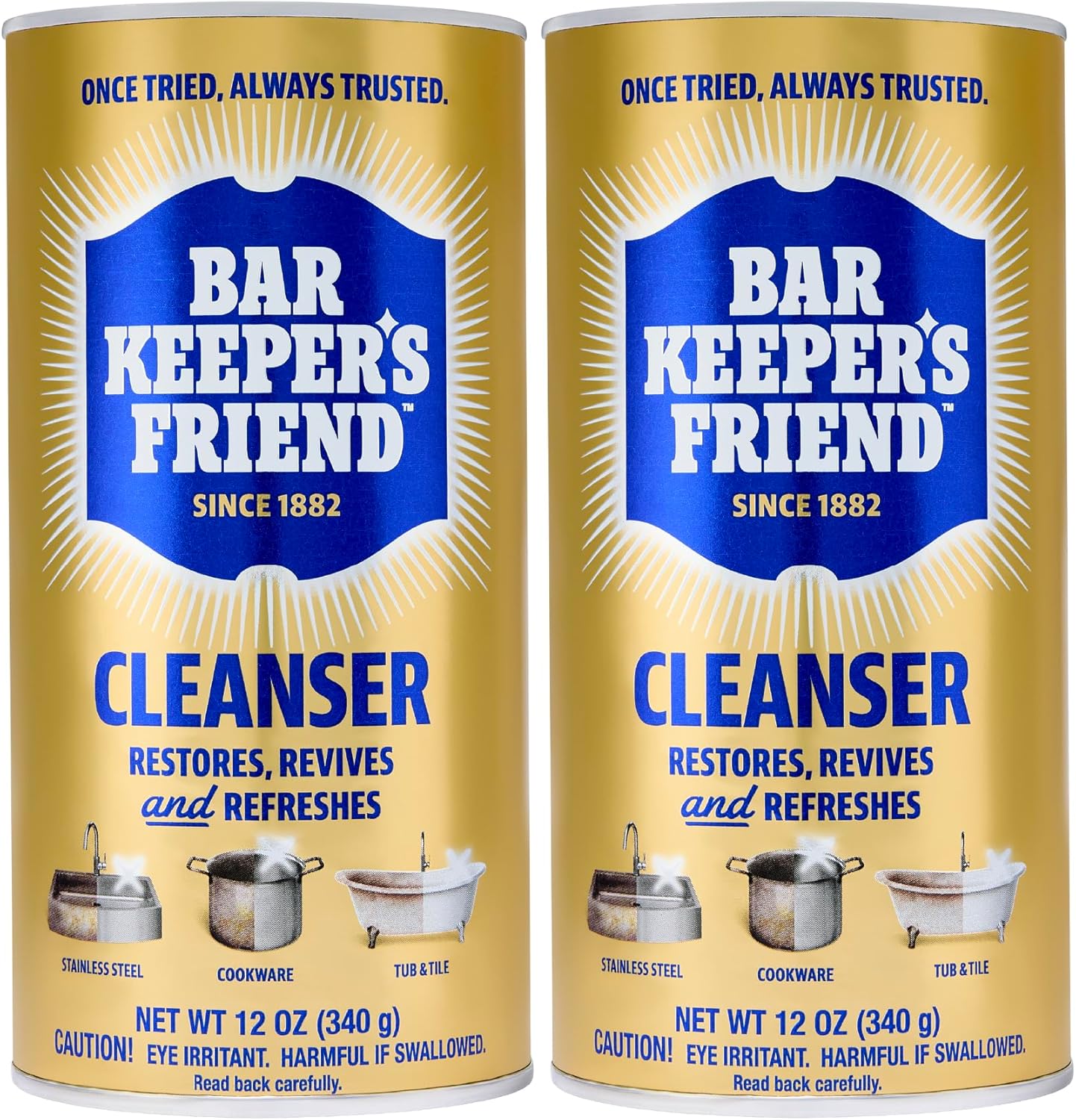 Bar Keepers Friend Powder Cleanser (12 oz, 2-Pack): Multipurpose Cookware Cleaner, Rust Remover & Stain Degreaser