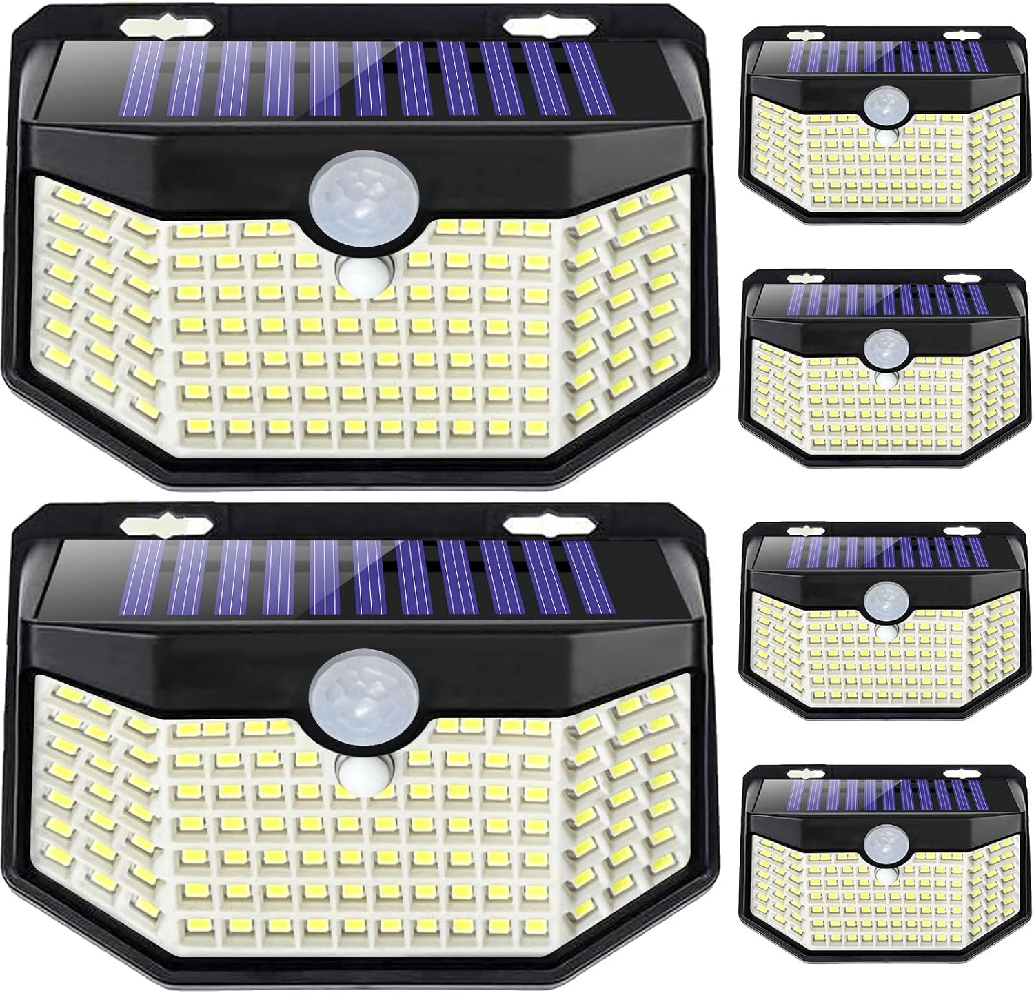 HMCITY 120 LED Outdoor Solar Motion Sensor Lights (6-Pack): IP65 Waterproof & 3 Lighting Modes (Daylight White)