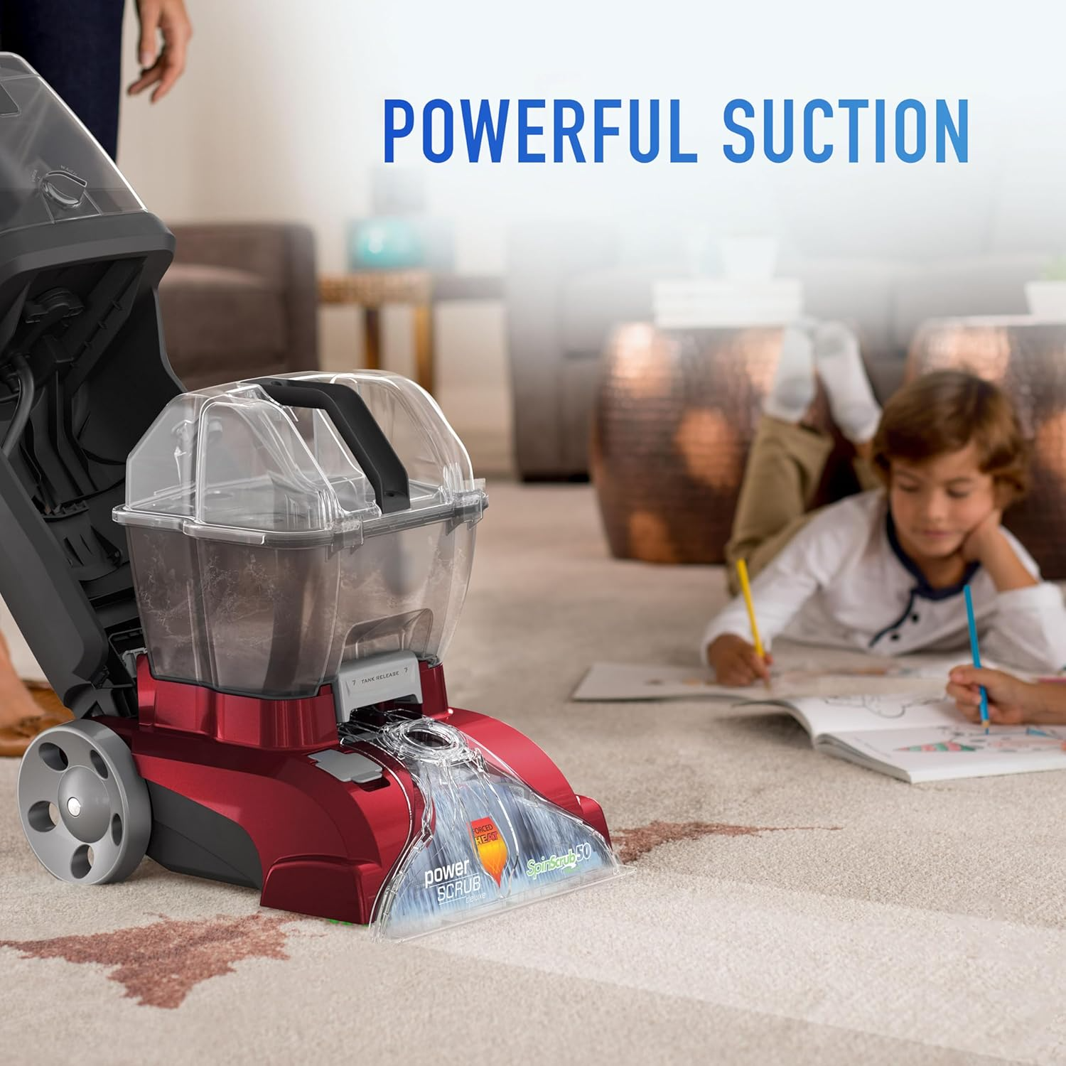 Hoover PowerScrub Deluxe Carpet Cleaner: SpinScrub Deep Shampooer (Red)