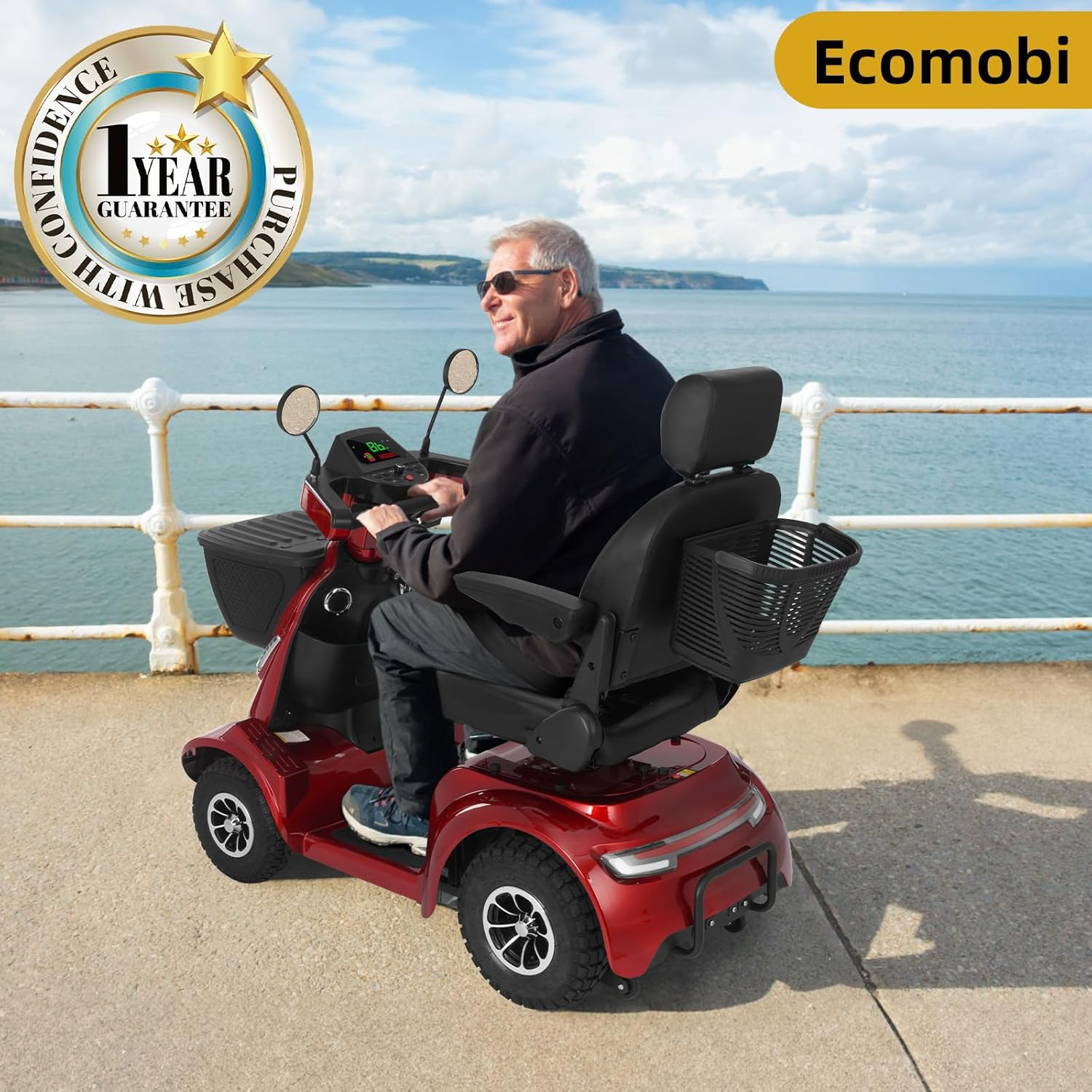 Ecomobi MS02 MAX All-Terrain Scooter: 1000W Heavy Duty Mobility (Red)