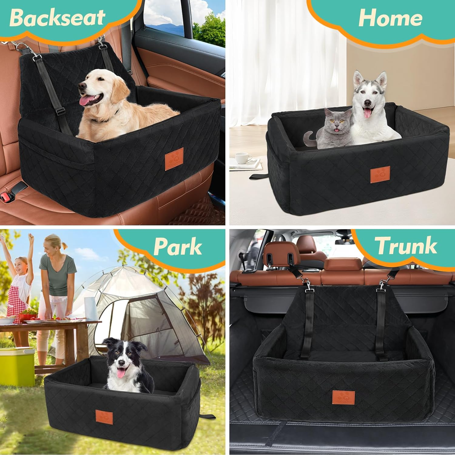 NEEZUKAR Large Dog Car Seat: Washable Booster Bed for Pets up to 55 lbs