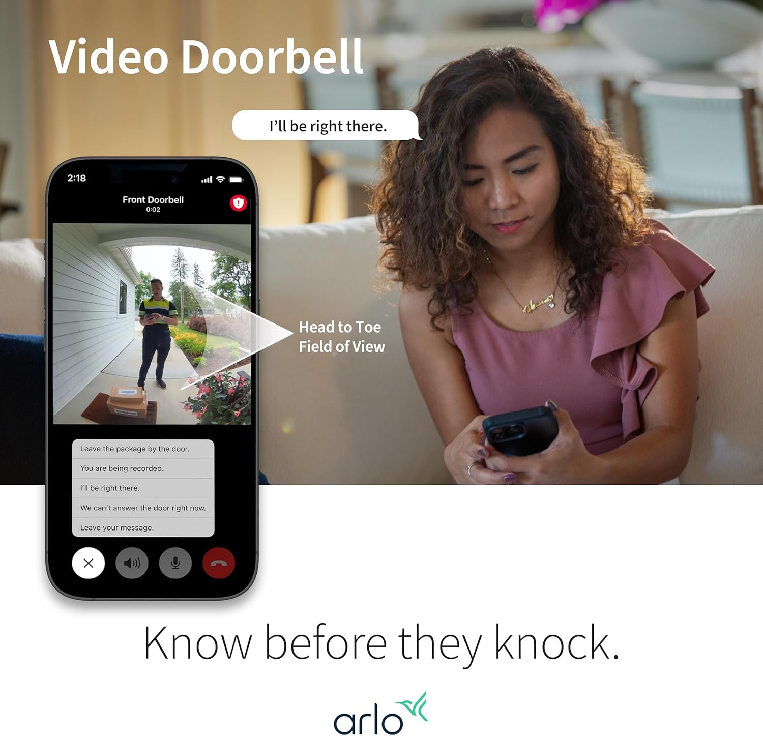 Arlo Video Doorbell 2K (2nd Gen): Latest Release Wireless/Wired Smart Doorbell with Head-to-Toe View