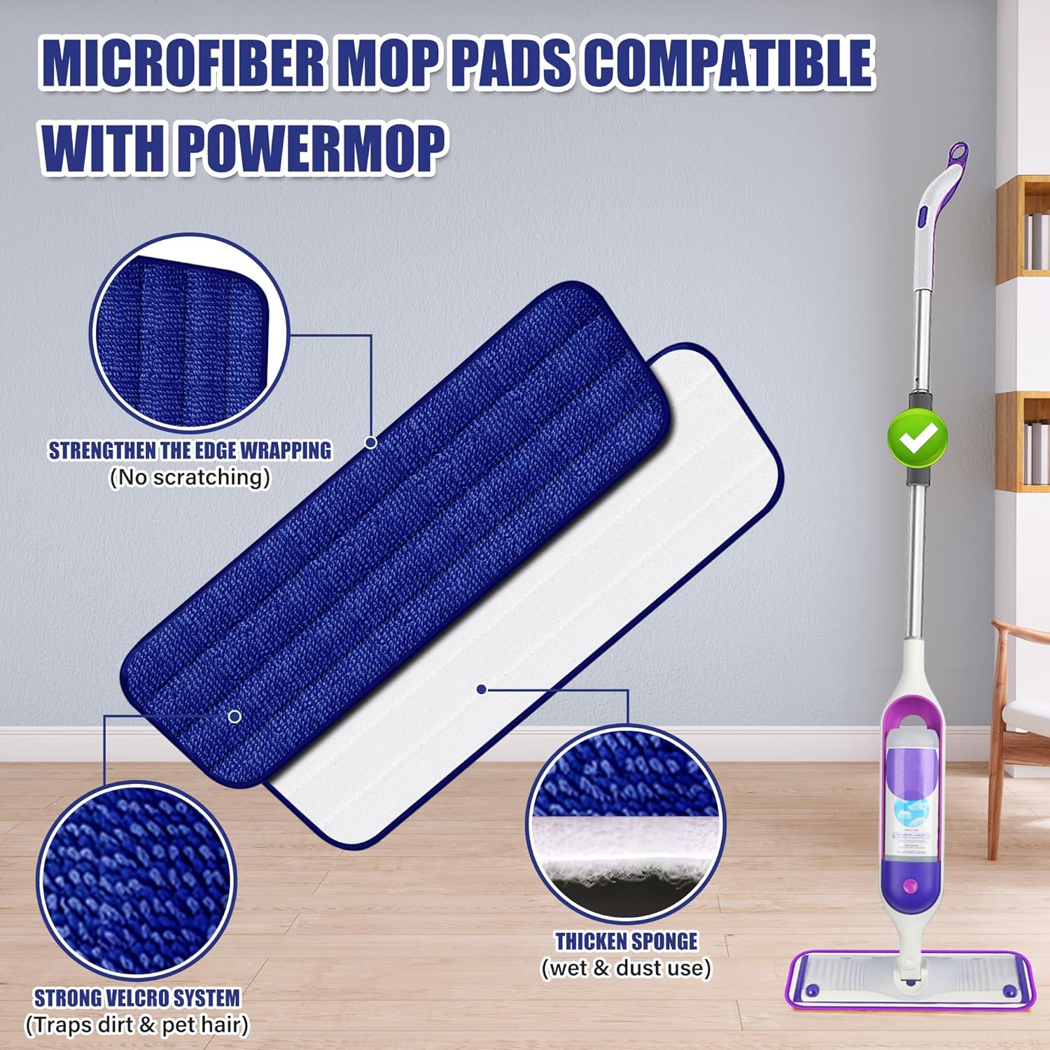 EXEGO Microfiber Spray Mop for Floor Cleaning: Wet/Dry Mop with 3 Reusable Pads (Dark Blue)