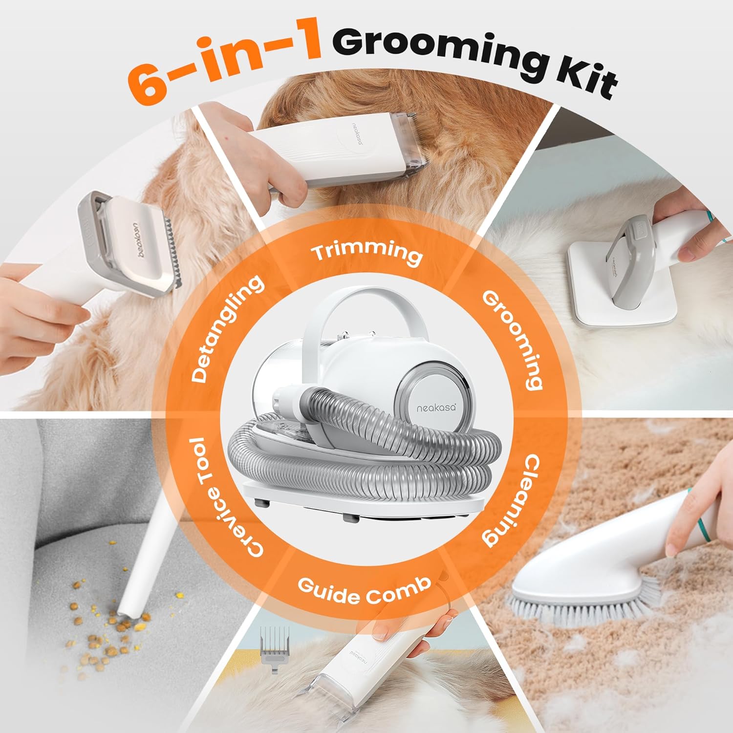 Neakasa P1 Pro Pet Grooming Vacuum Kit: 6-in-1 Professional Hair Trimming & Suction System