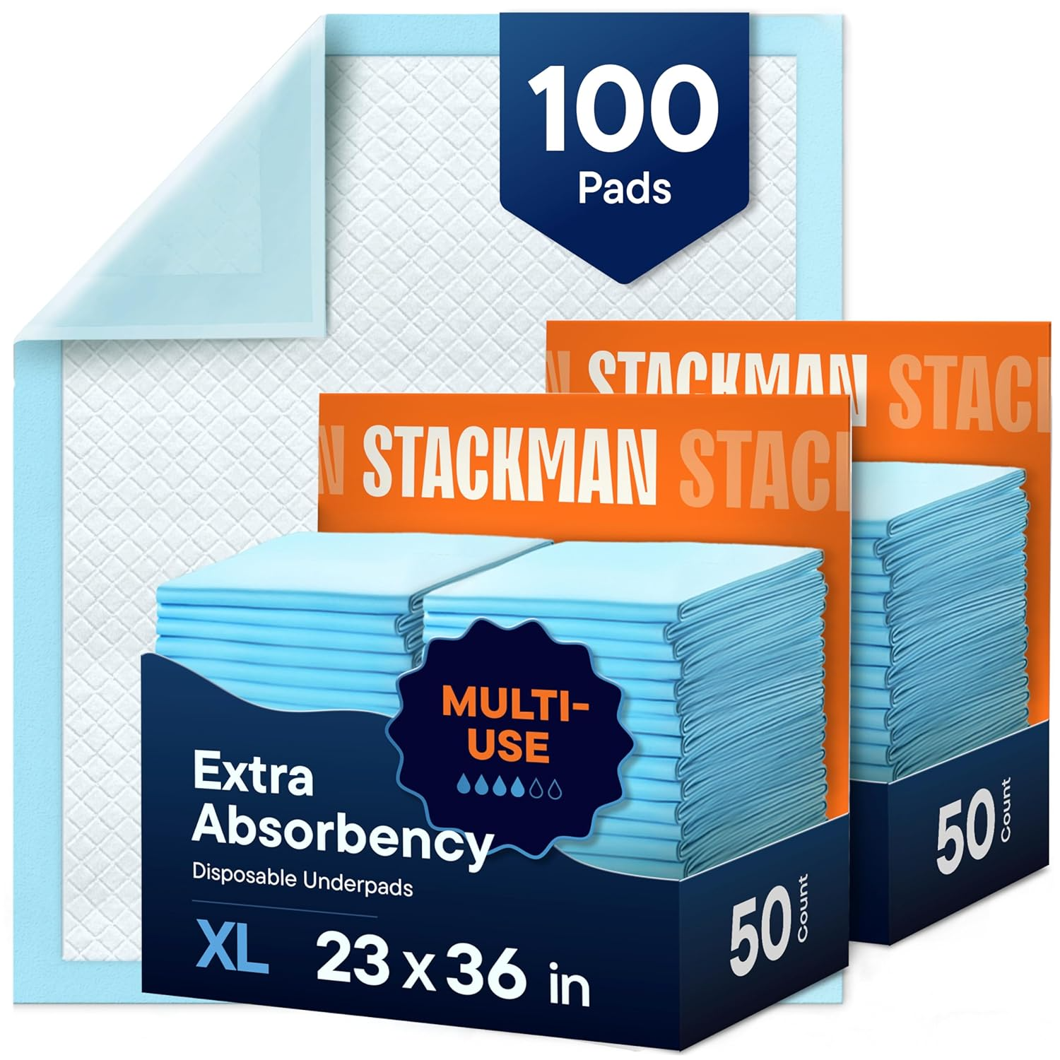 Chucks Disposable Incontinence Underpads: 100-Pack Super Absorbent 23"x36"