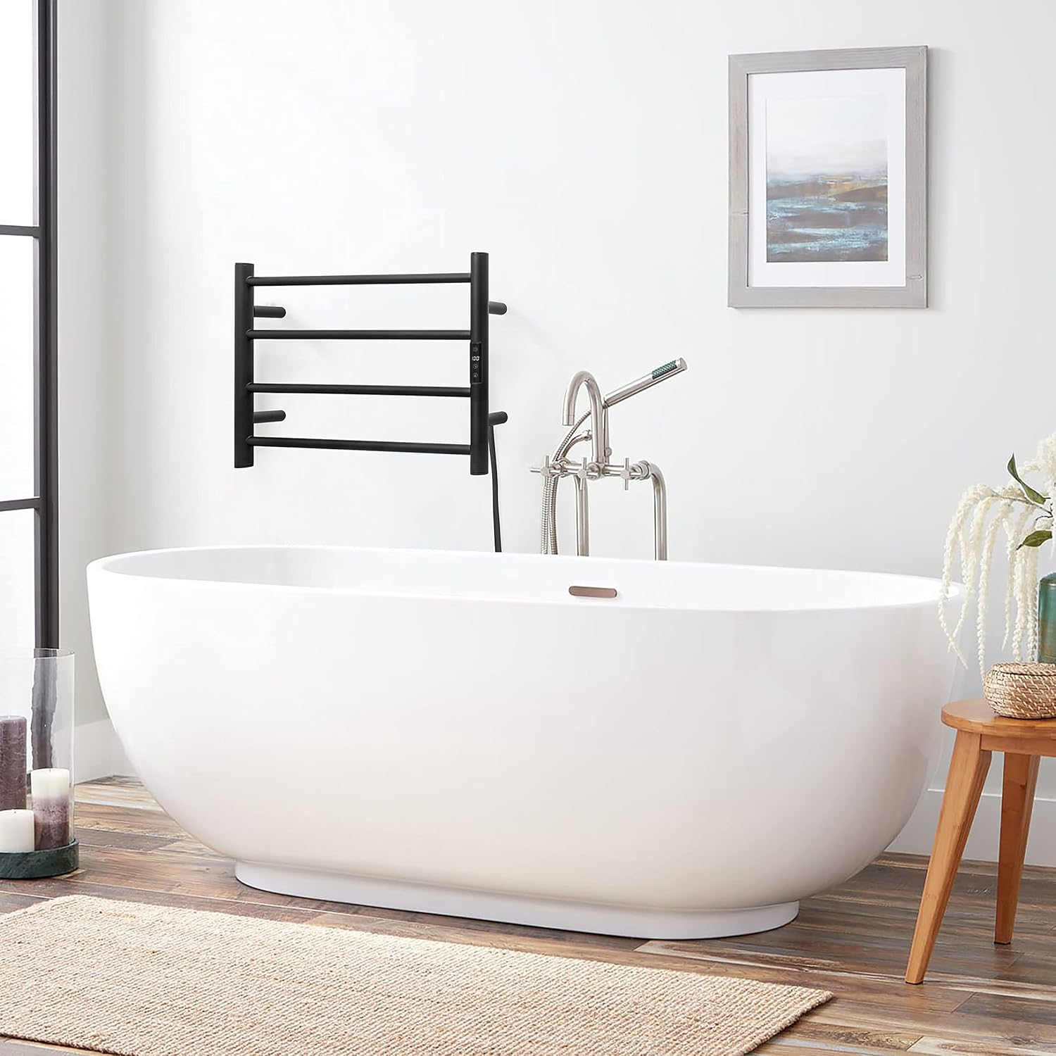 KEG Smart WiFi Electric Towel Warmer: Wall-Mounted Stainless Steel Rack (Matte Black)