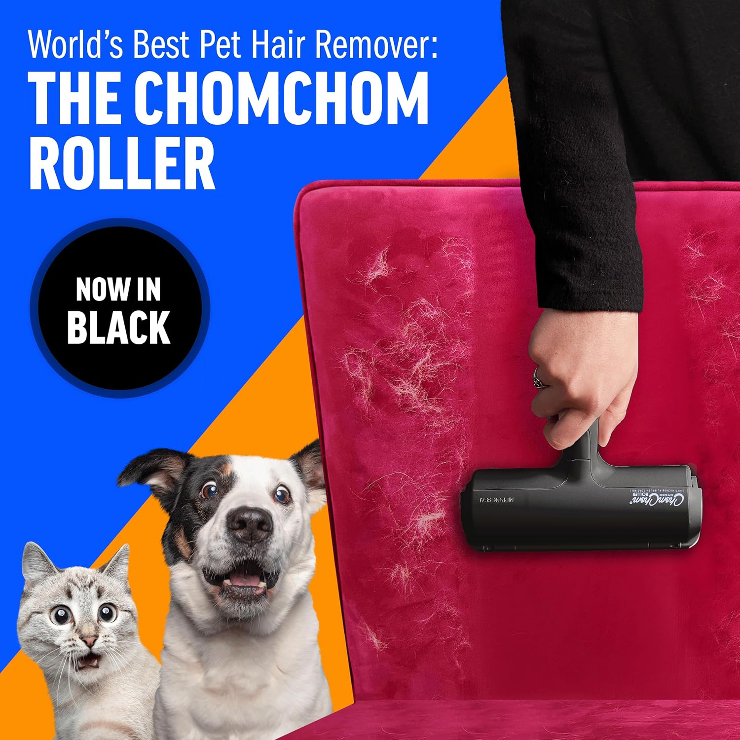 ChomChom Roller Pet Hair Remover: Reusable Lint Roller for Dog & Cat Hair (Black Classic)