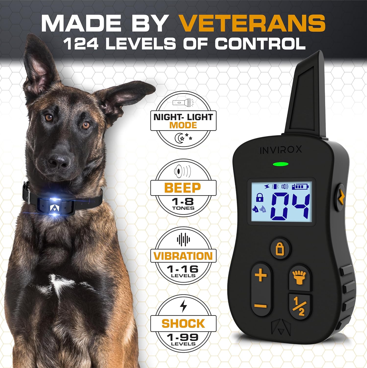 INVIROX Ultra K9 Dog Training Collar: 124 Levels & 3/4 Mile Range (Black)