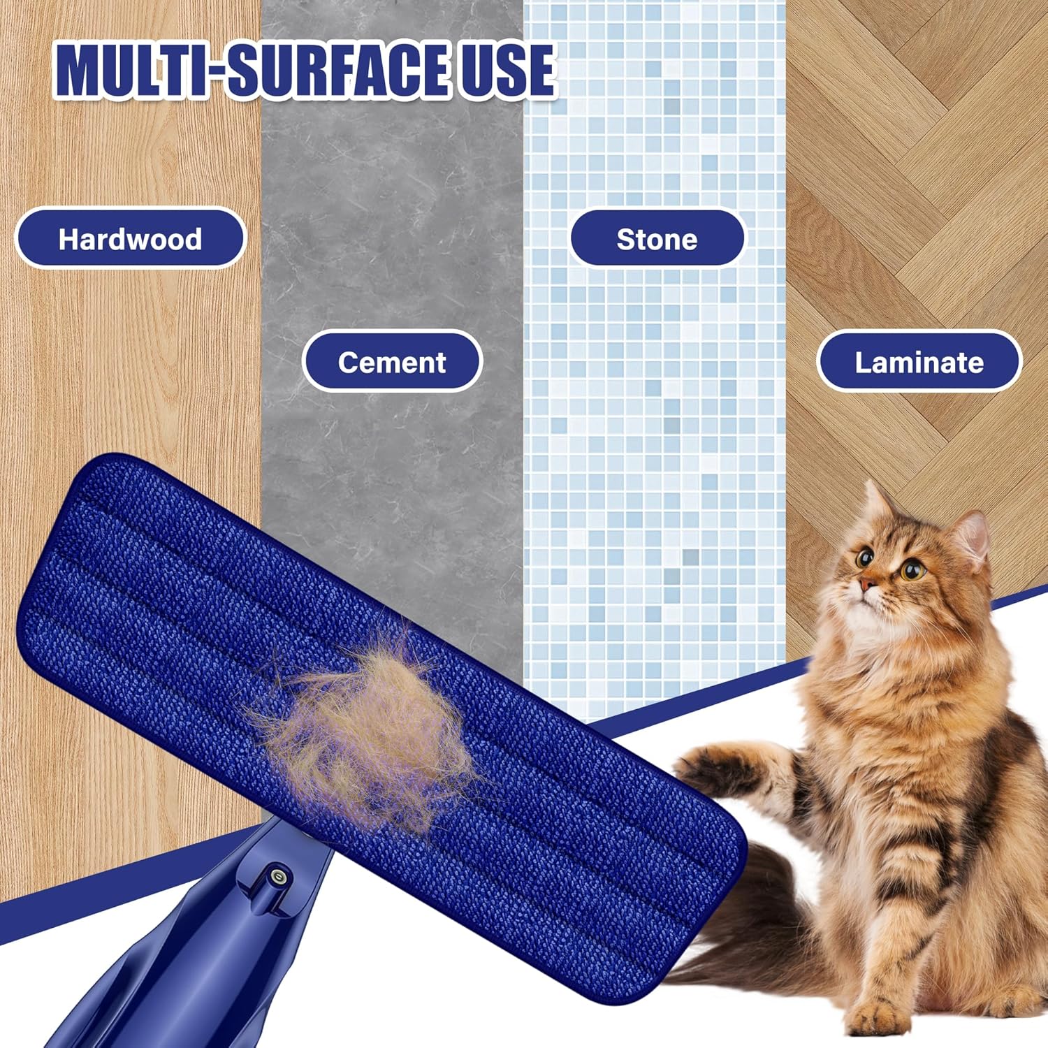 EXEGO Microfiber Spray Mop for Floor Cleaning: Wet/Dry Mop with 3 Reusable Pads (Dark Blue)