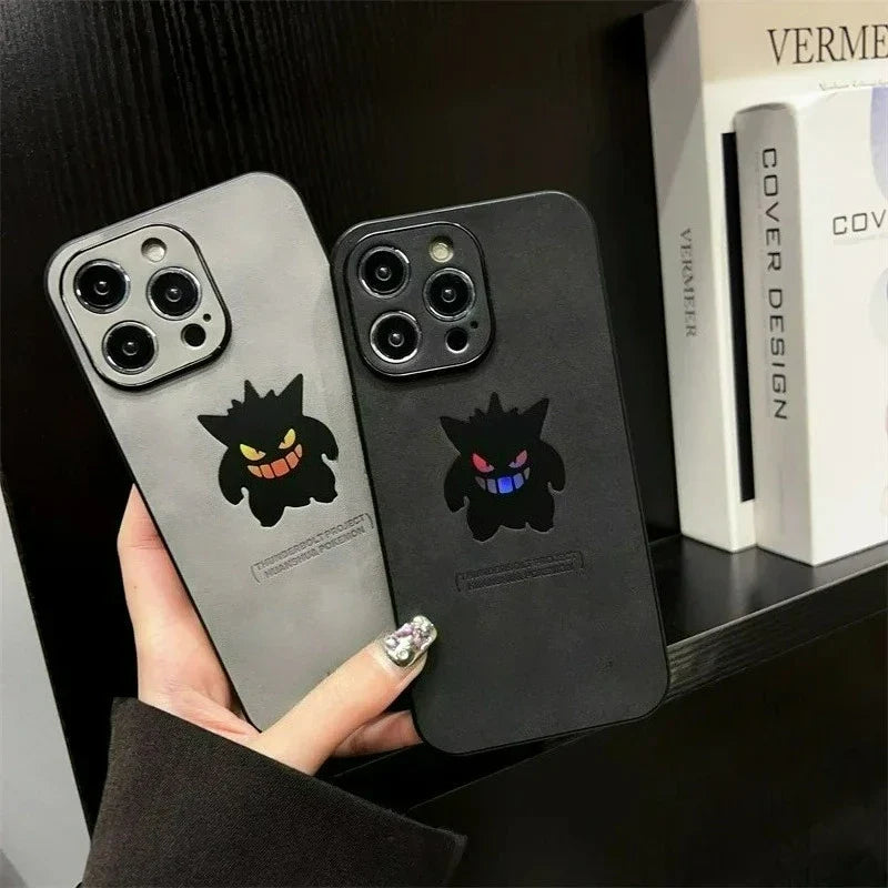 Cartoon Anime Gengar Leather Texture Laser Phone Case For iPhone